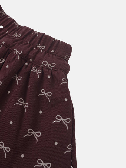 Burgundy Bow Layered Skirt for girls with white bow print and elastic waistband, apparel &amp; accessories