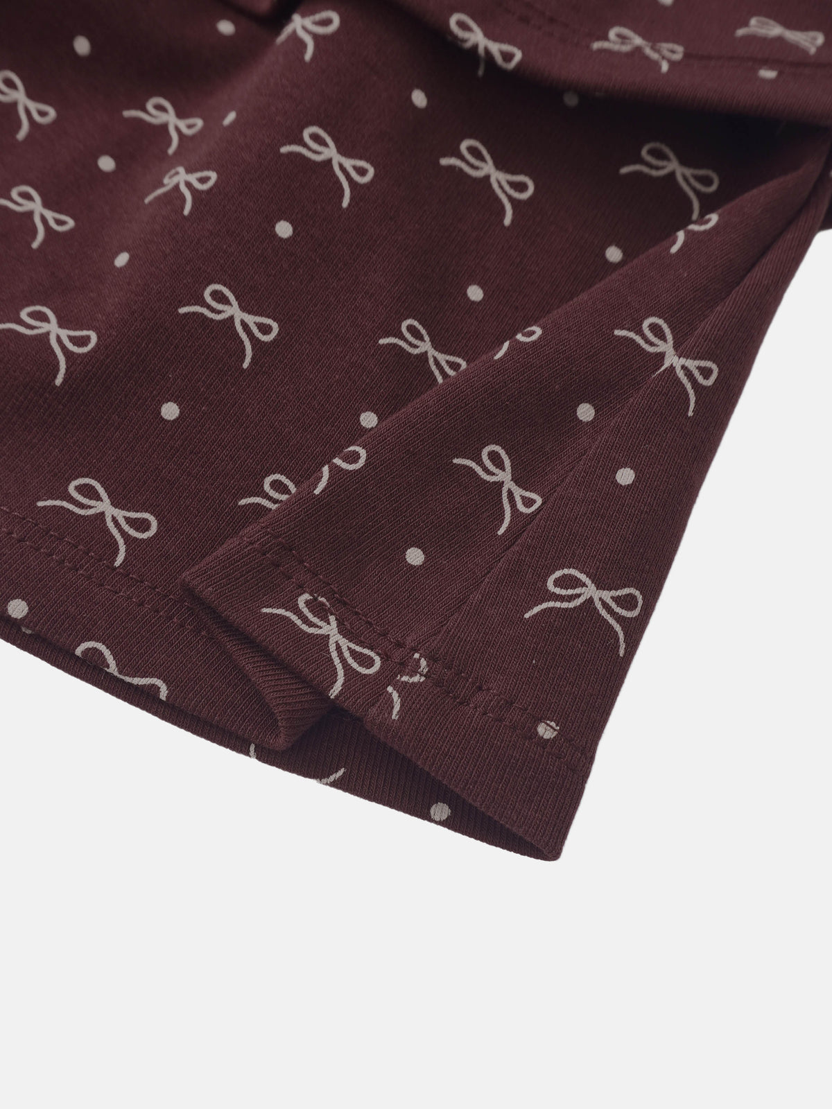 Burgundy bow-layered girls skirt by Adee with white bows and dots