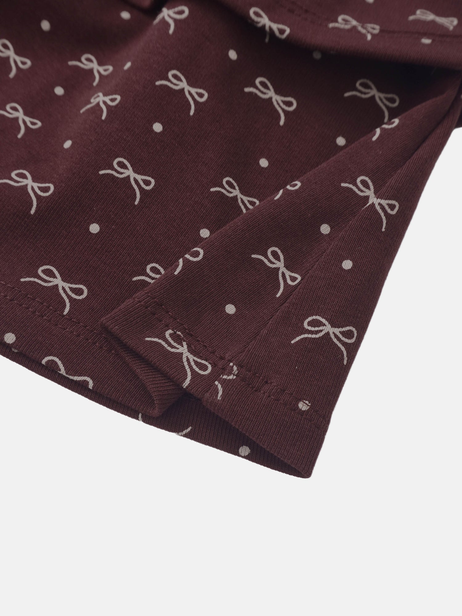 Burgundy bow-layered girls skirt by Adee with white bows and dots