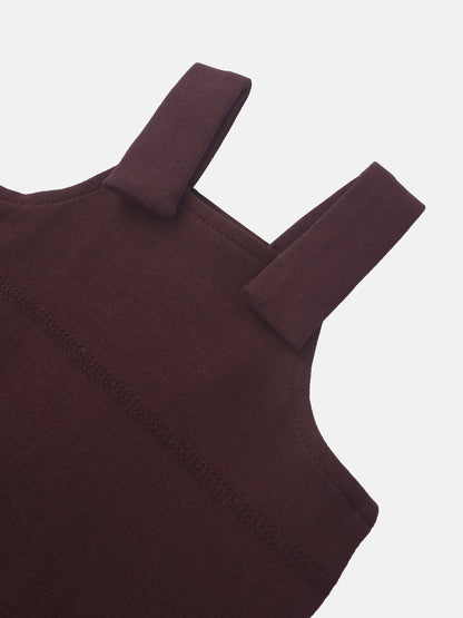 Adee burgundy non-ribbed overalls with shoulder straps close-up
