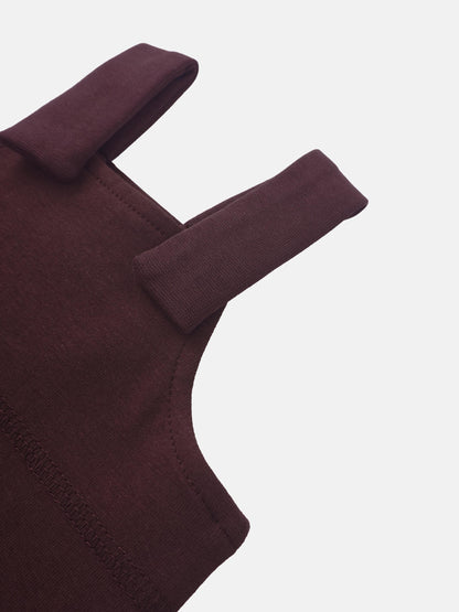 Non Ribbed Overalls burgundy fabric with shoulder strap detail, unisex basics
