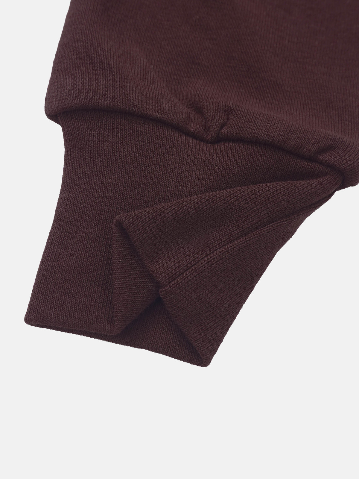 Non Ribbed Overalls - Burgundy by Adee; burgundy knit fabric close-up, unisex basics