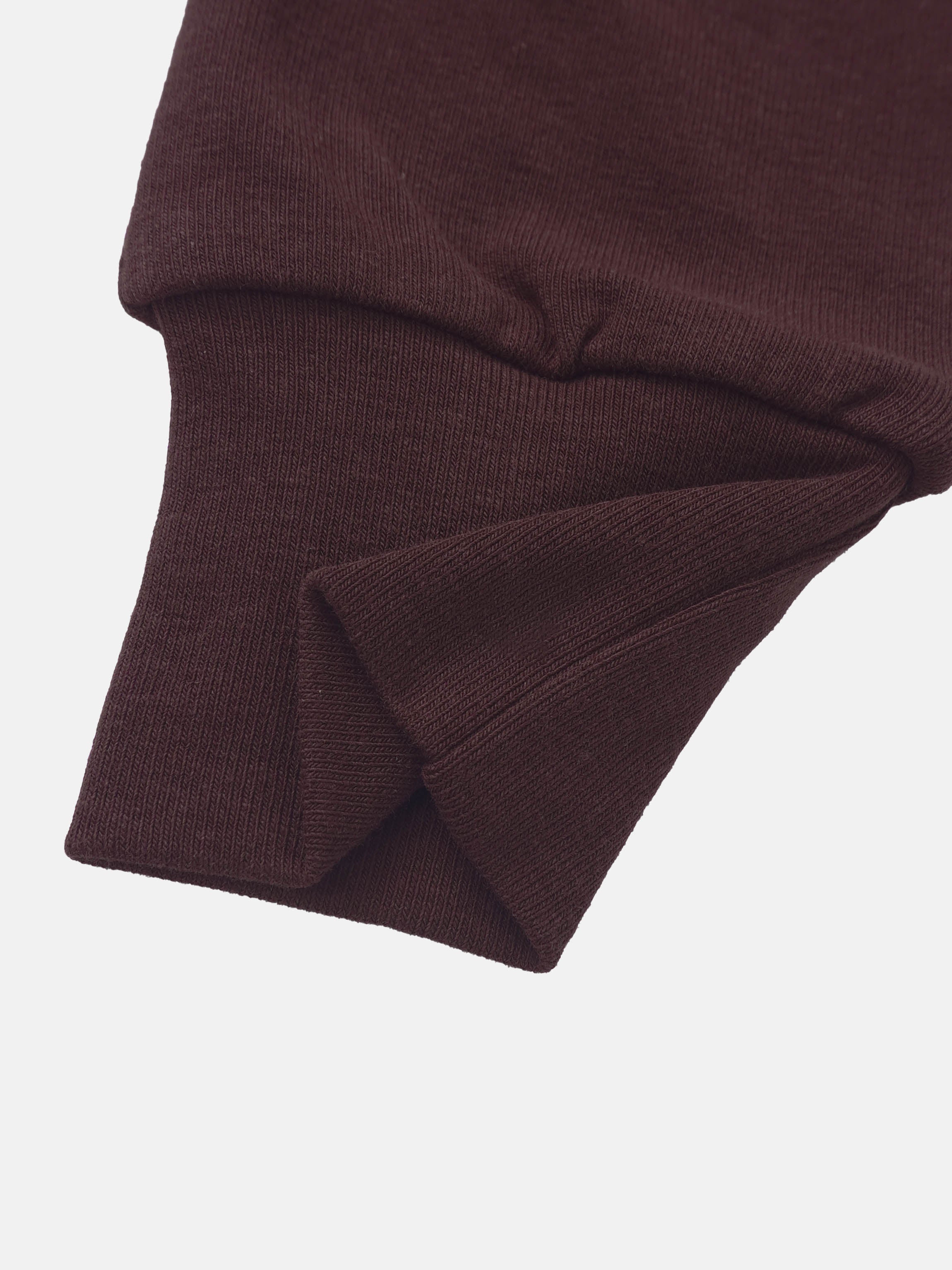 Non Ribbed Overalls - Burgundy by Adee; burgundy knit fabric close-up, unisex basics