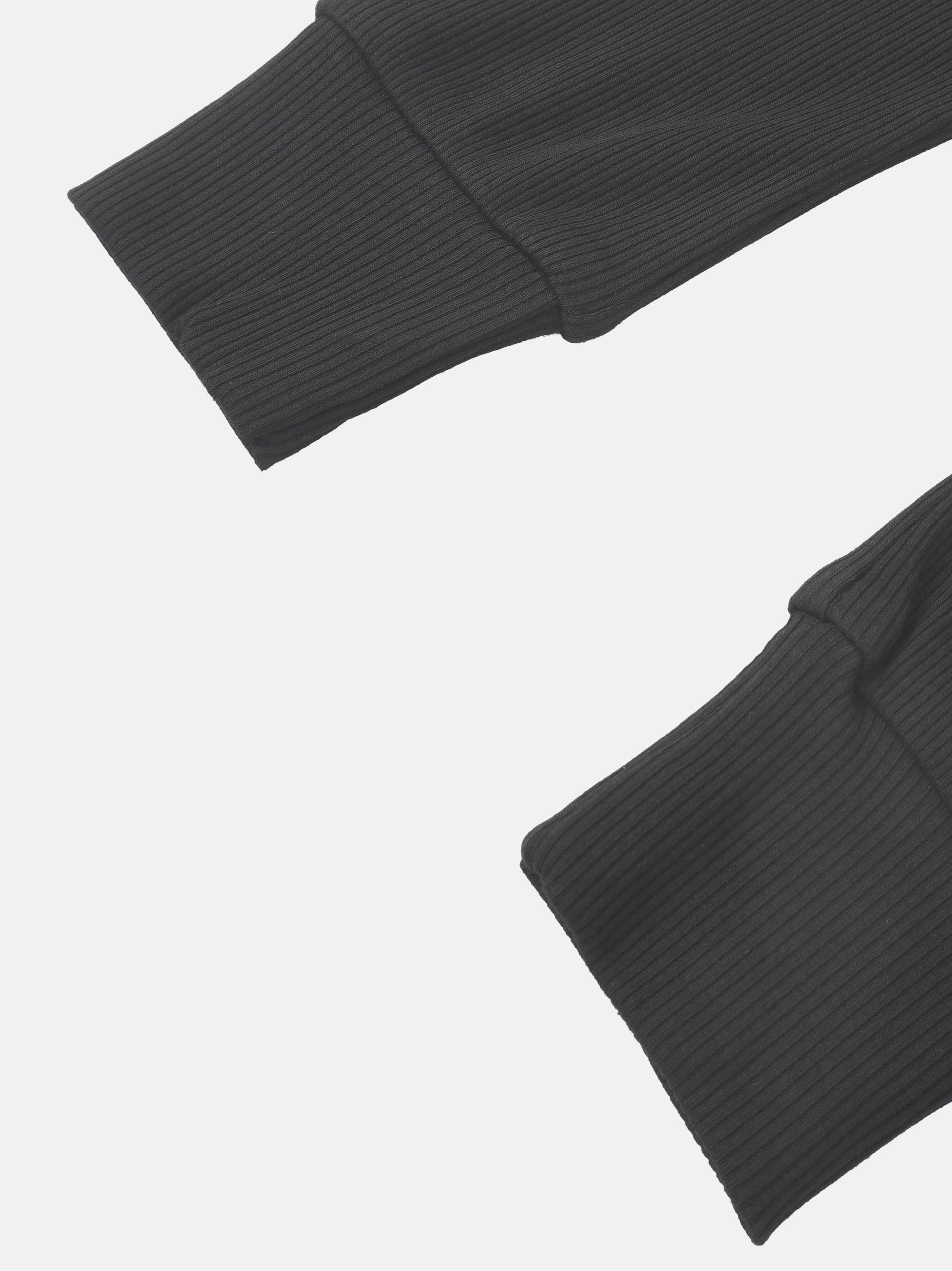 Ribbed Overalls by Adee in black, unisex basics, ribbed knit fabric.