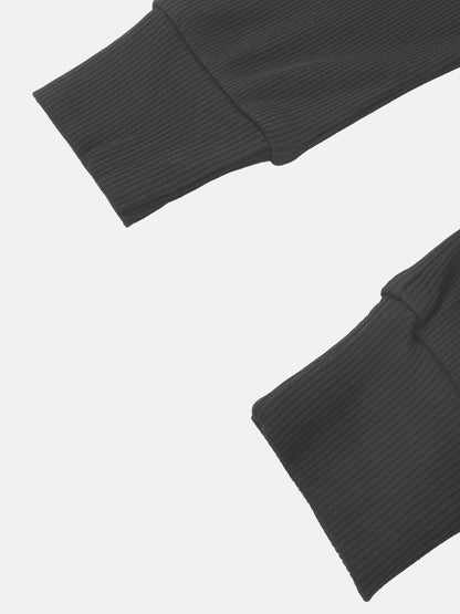 Ribbed Overalls by Adee in black, unisex basics, ribbed knit fabric.