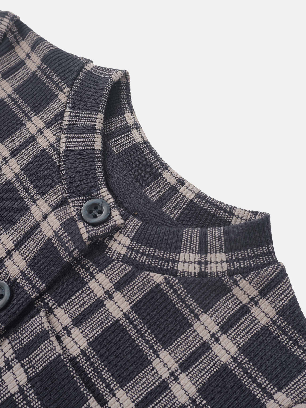 Plaid pajama top for boys by Adee in navy and beige knit with buttons