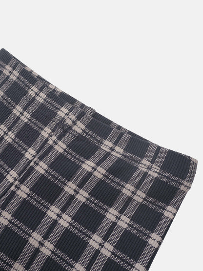 Plaid pajama pants for boys in blue by Adee, closeup of textured plaid fabric