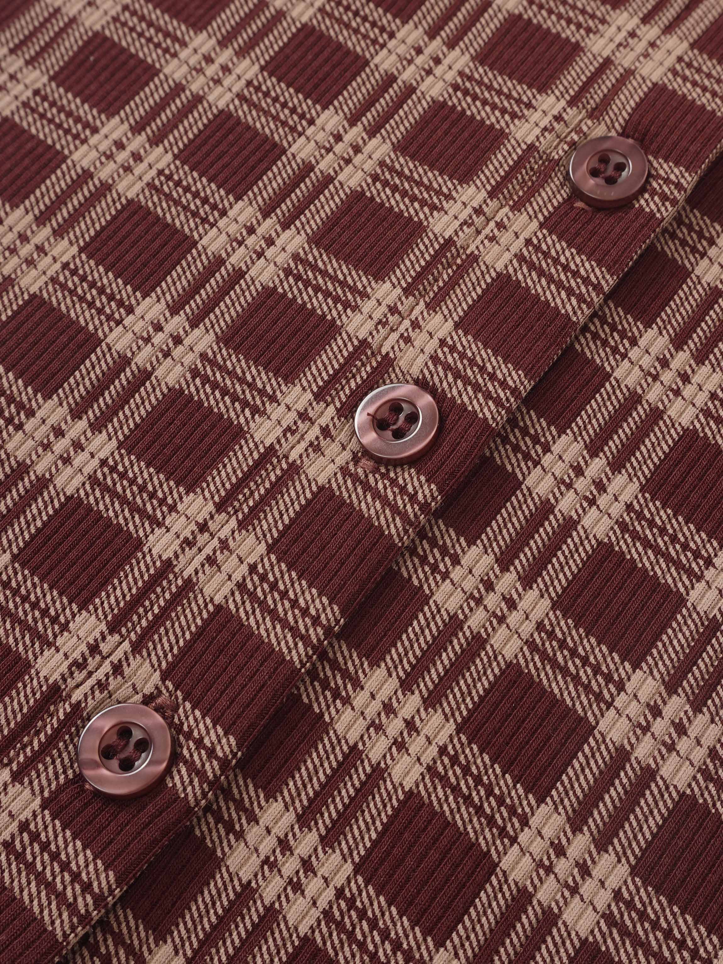 Plaid burgundy girls pajamas fabric with round maroon buttons