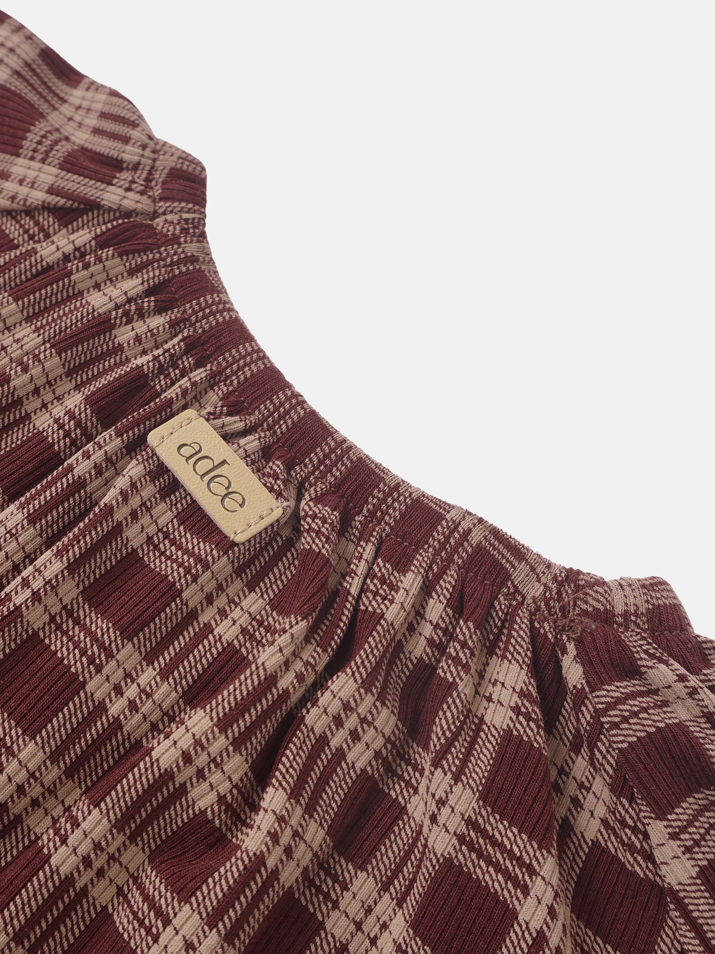 Plaid nightgown burgundy for girls; Adee brand girls pajamas with plaid pattern