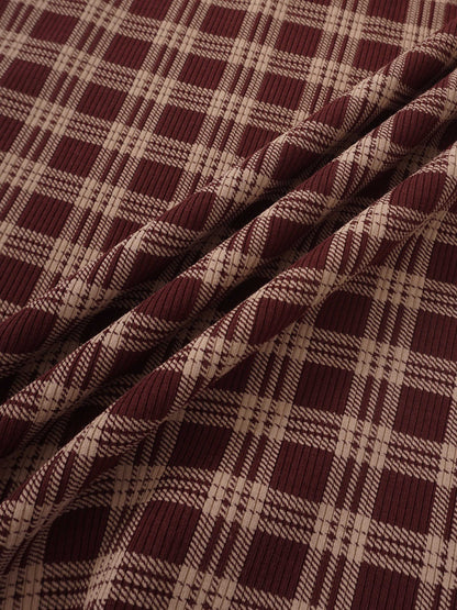 Adee burgundy plaid nightgown fabric with beige threads for girls pajamas