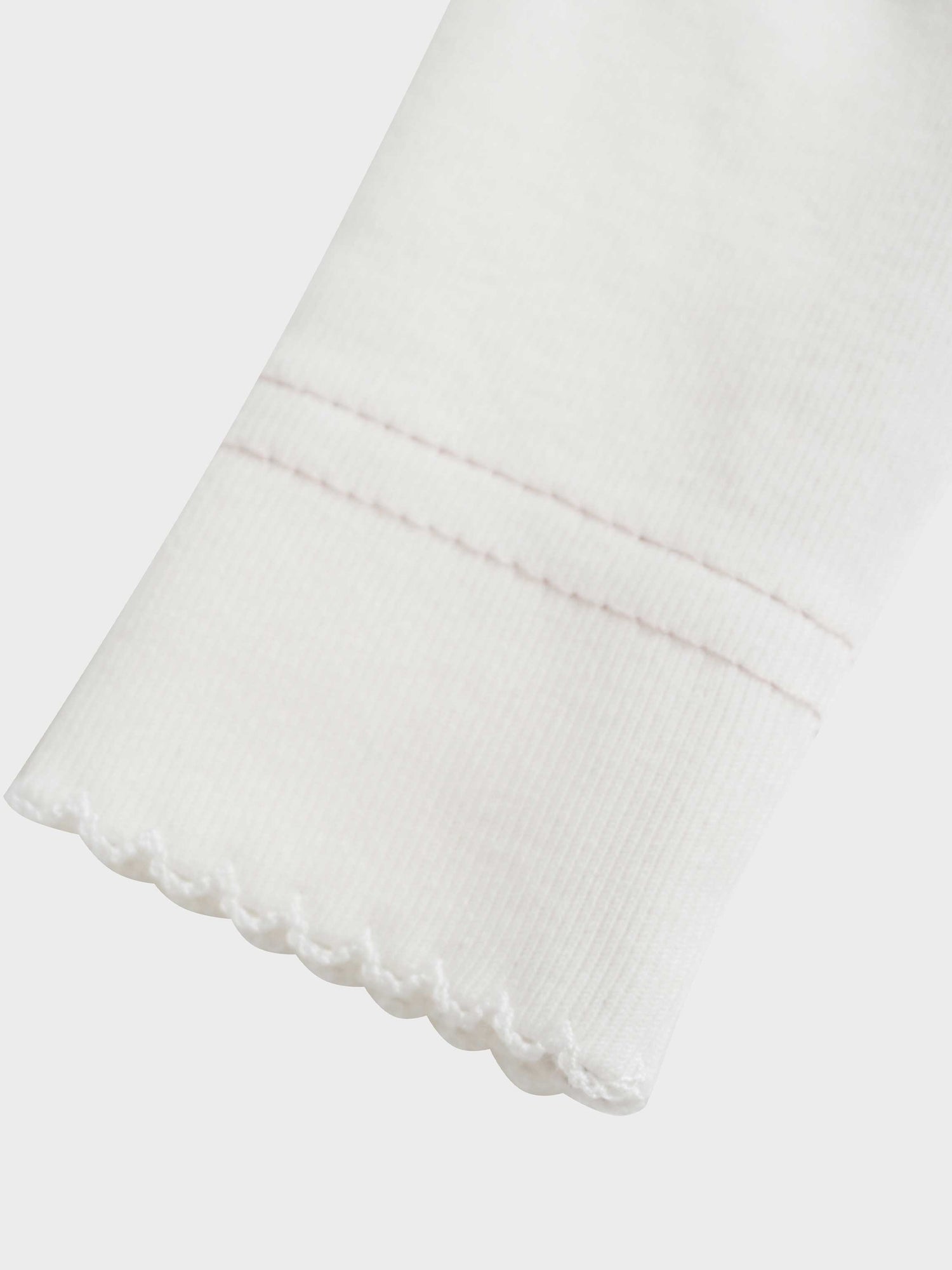 Mini Gallery Stretchy Pink girls stretchies sleeve with pink stitching and scalloped hem