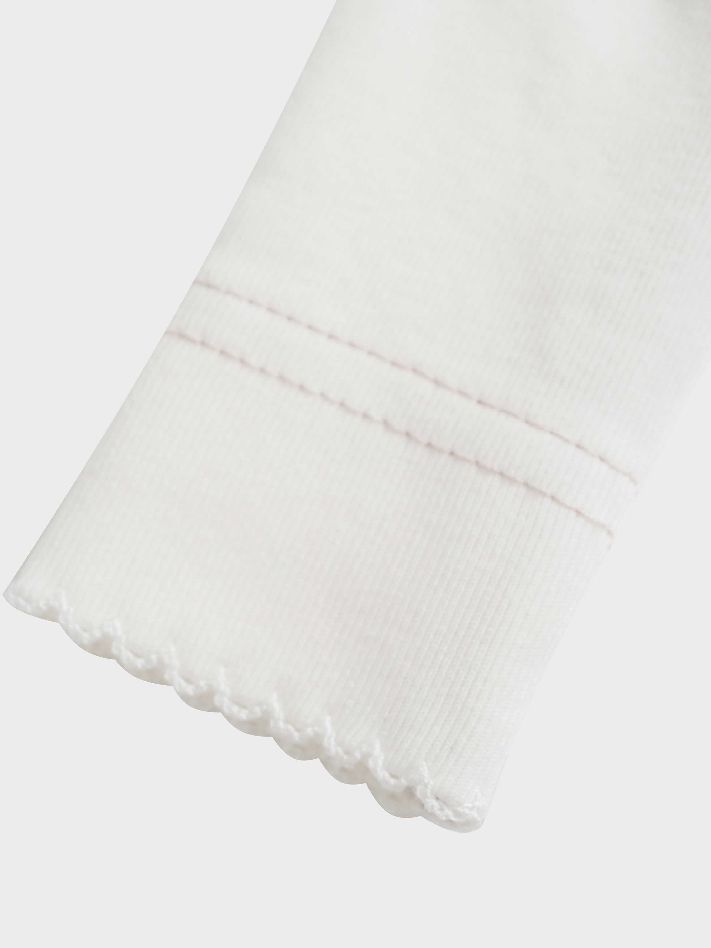 Mini Gallery Stretchy Pink girls stretchies sleeve with pink stitching and scalloped hem