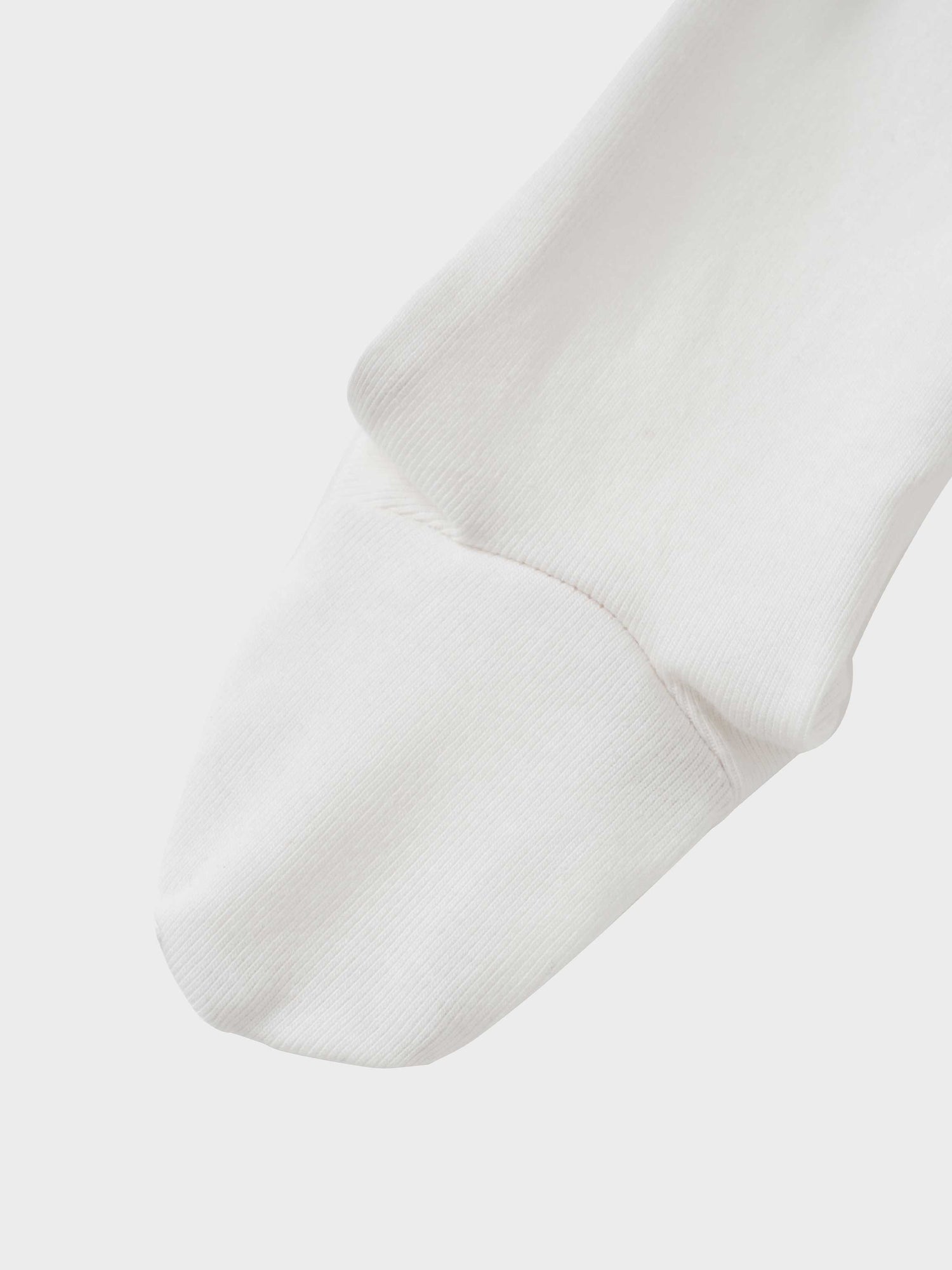 Girls Stretchies white ribbed sock cuff close-up, knit fabric texture visible