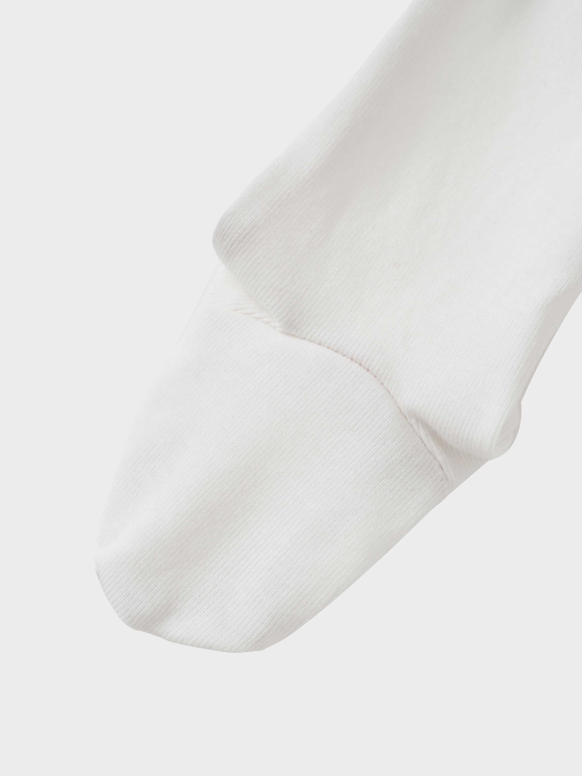 Girls Stretchies white ribbed sock cuff close-up, knit fabric texture visible