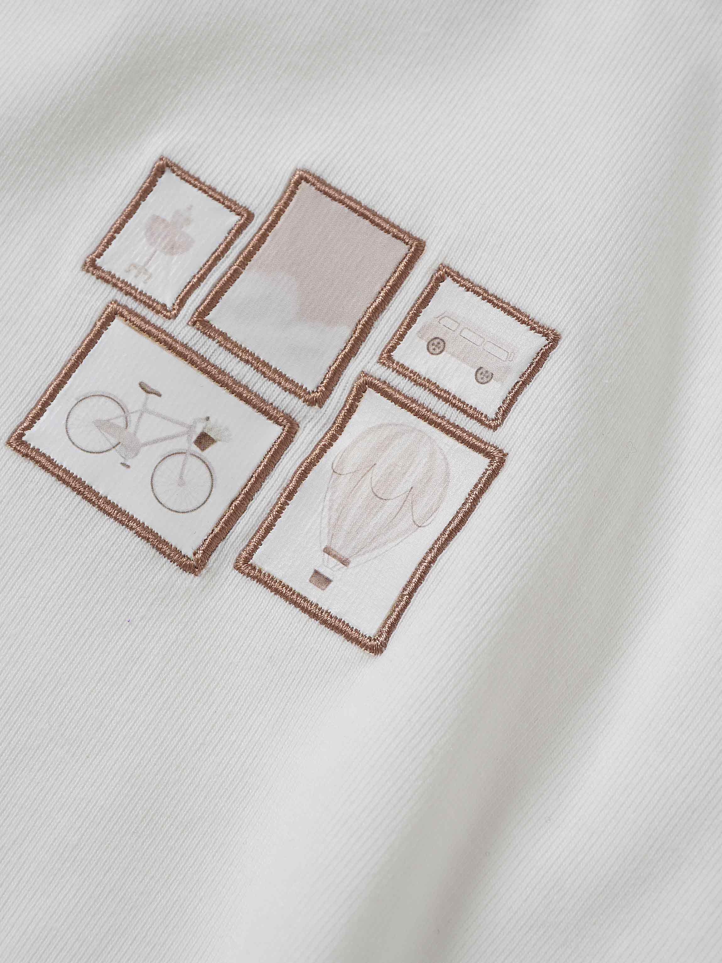 Mini Gallery Romper - Pink by Adee, white girls romper with rose-gold framed art patches