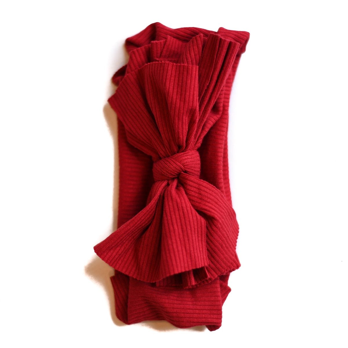Bow Headband Red by Nicessories; ribbed knit headband with a large fabric bow.