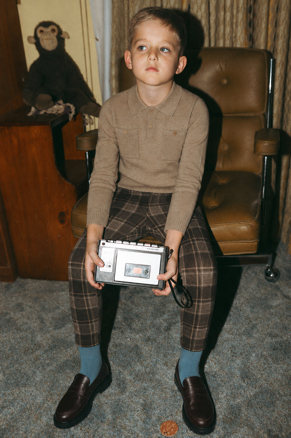 Plaid pants for boys, brown dressy bottoms by Adee