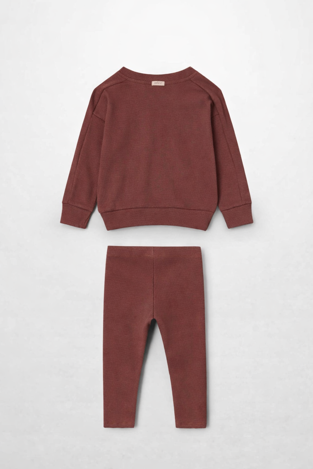 Embossed Logo Set - Brick: brick pink two-piece sweatshirt and leggings for little girls by Adee