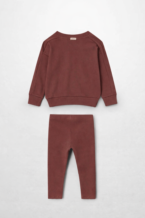 Embossed Logo Set - Brick: brick pink two-piece sweatshirt and leggings for little girls by Adee