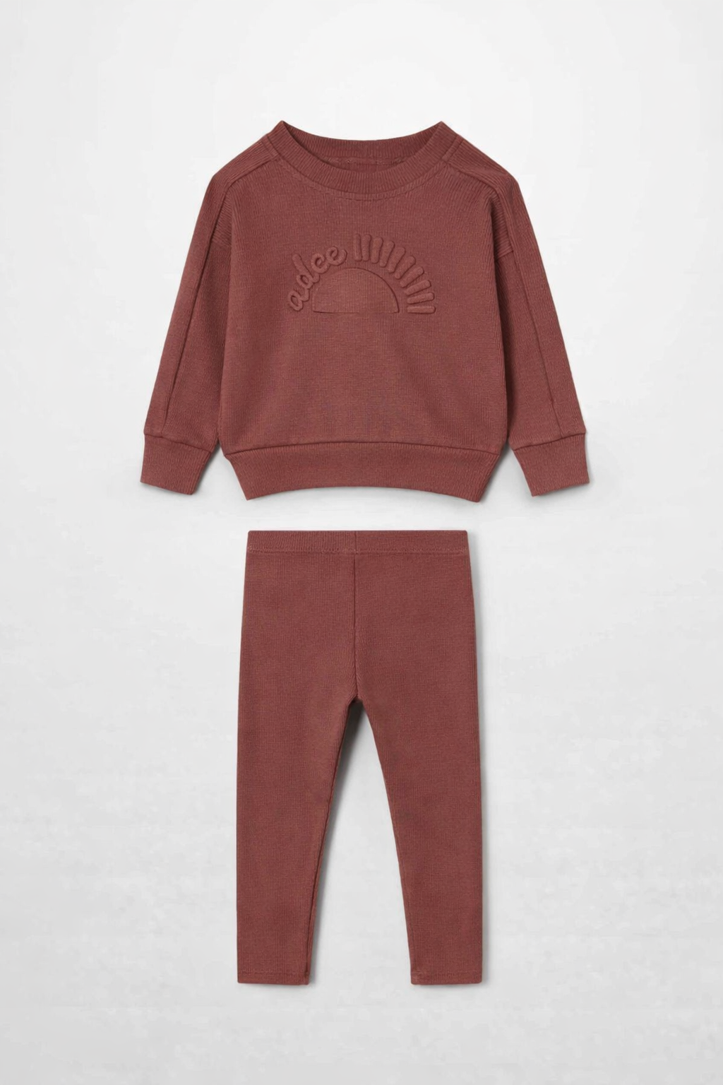 Embossed Logo Set - Brick; brick pink little girls sweatshirt with matching pants by Adee.