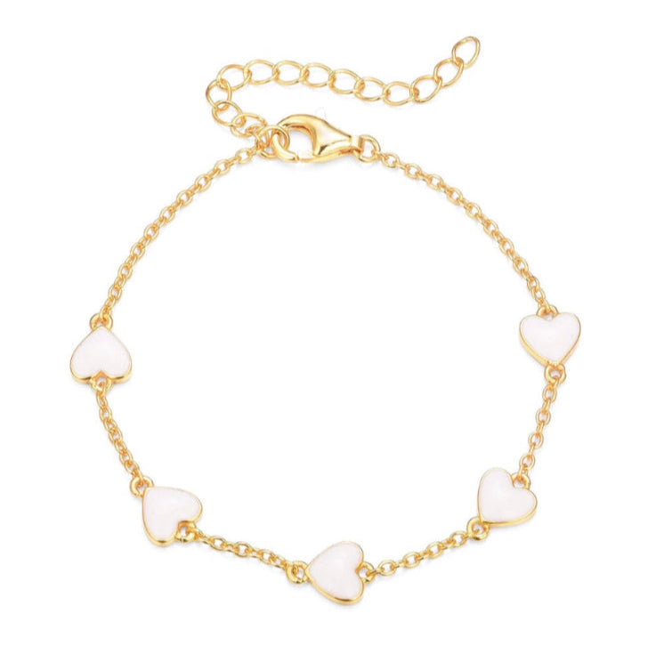 Enamel Heart Charm Bracelet - White
