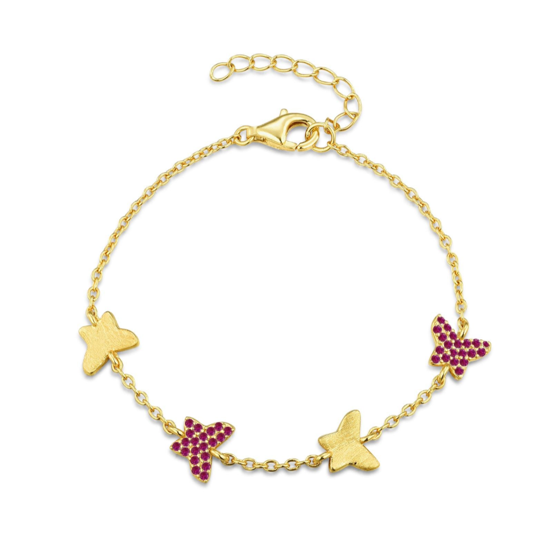 Fuchsia Butterfly Bracelet by My Little Jewel; gold-tone chain with pink butterfly charms and gold star charms.