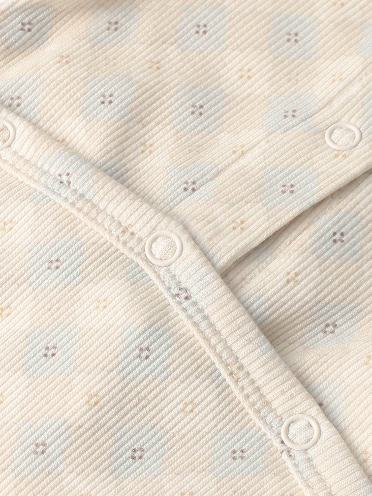 Little Button Stretchy blue boys stretchies by Adee with white snap closures on ribbed fabric