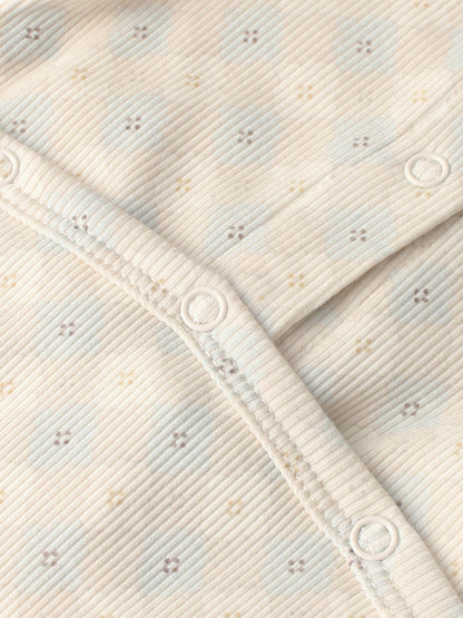 Adee Little Button Blue layette set for boys; cream corduroy fabric with tiny specks and white snap buttons