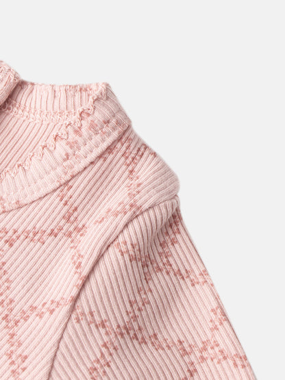 Pink Leaf Layette Set for girls by Adee in soft ribbed knit fabric