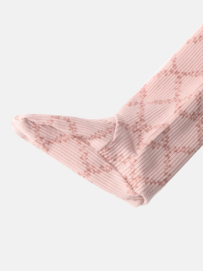 Adee Pink Leaf layette set for girls, pink ribbed knit with leaf pattern