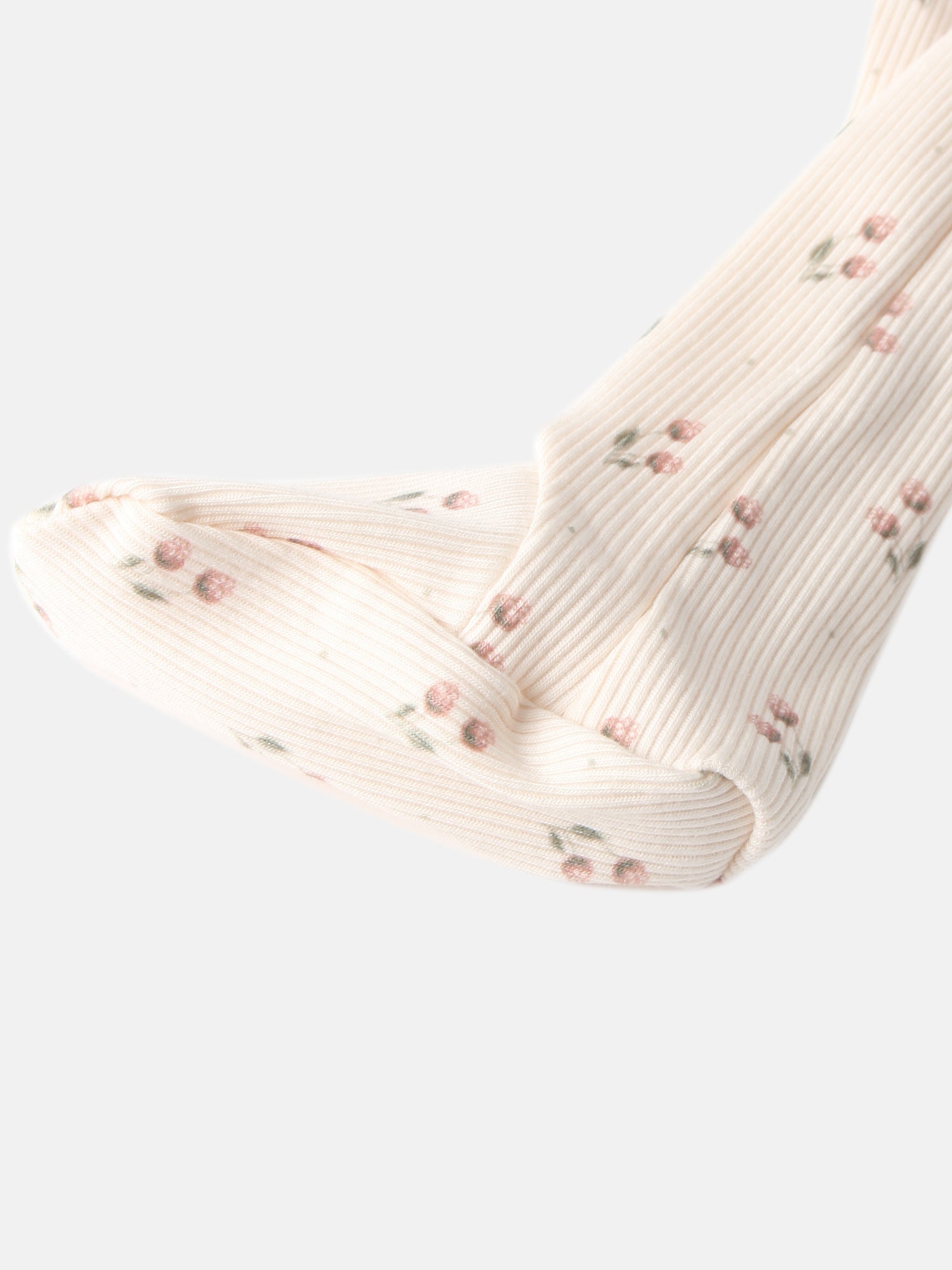 Tiny Tulip Stretchy hair scrunchie by Adee in pale pink ribbed fabric with tiny pink flowers