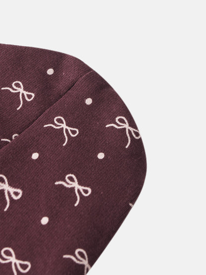 Burgundy Bow Hat for girls by Adee with white bow pattern