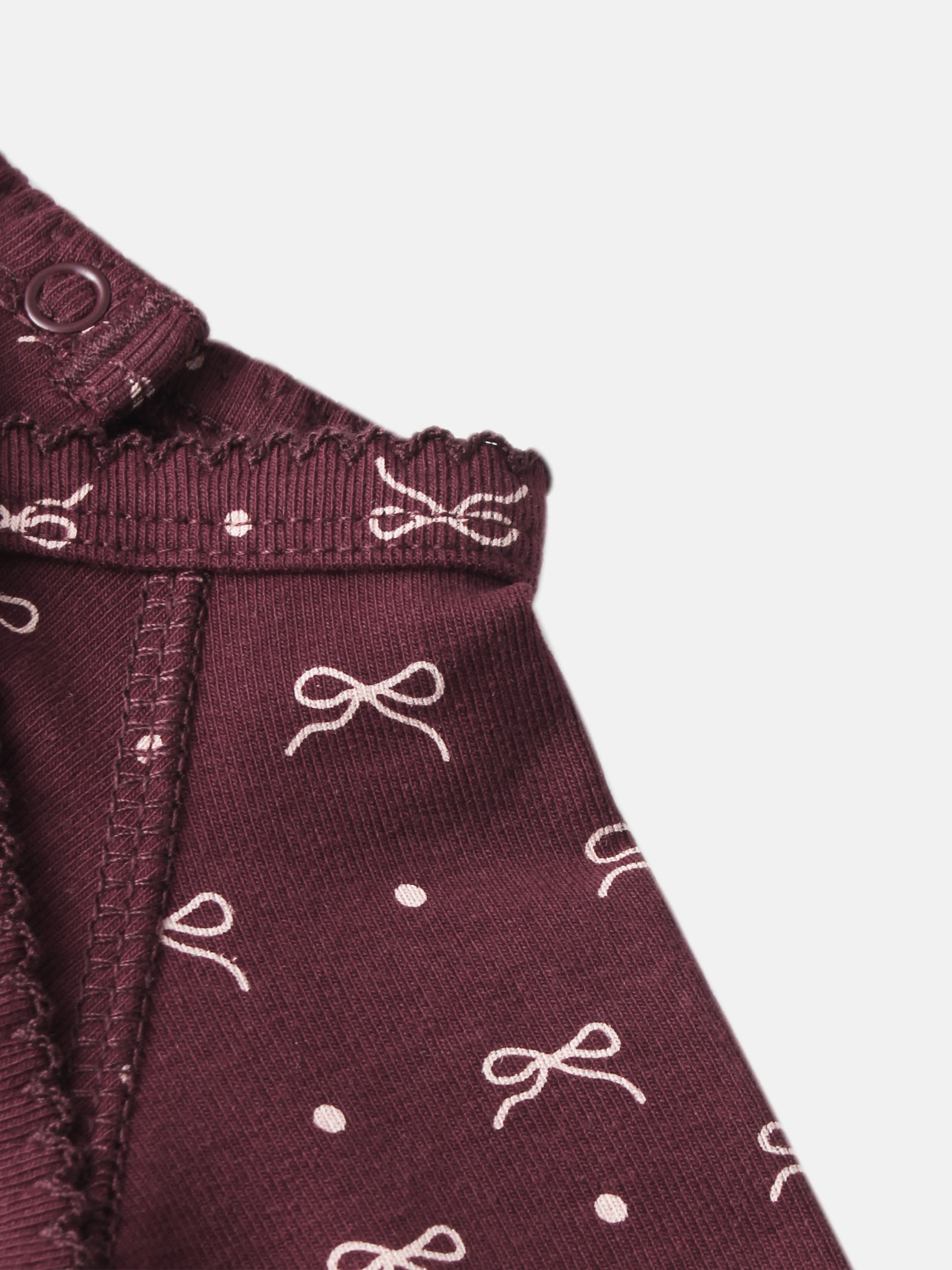 Burgundy Bow Stretchy for girls, Adee knit fabric with white bow pattern