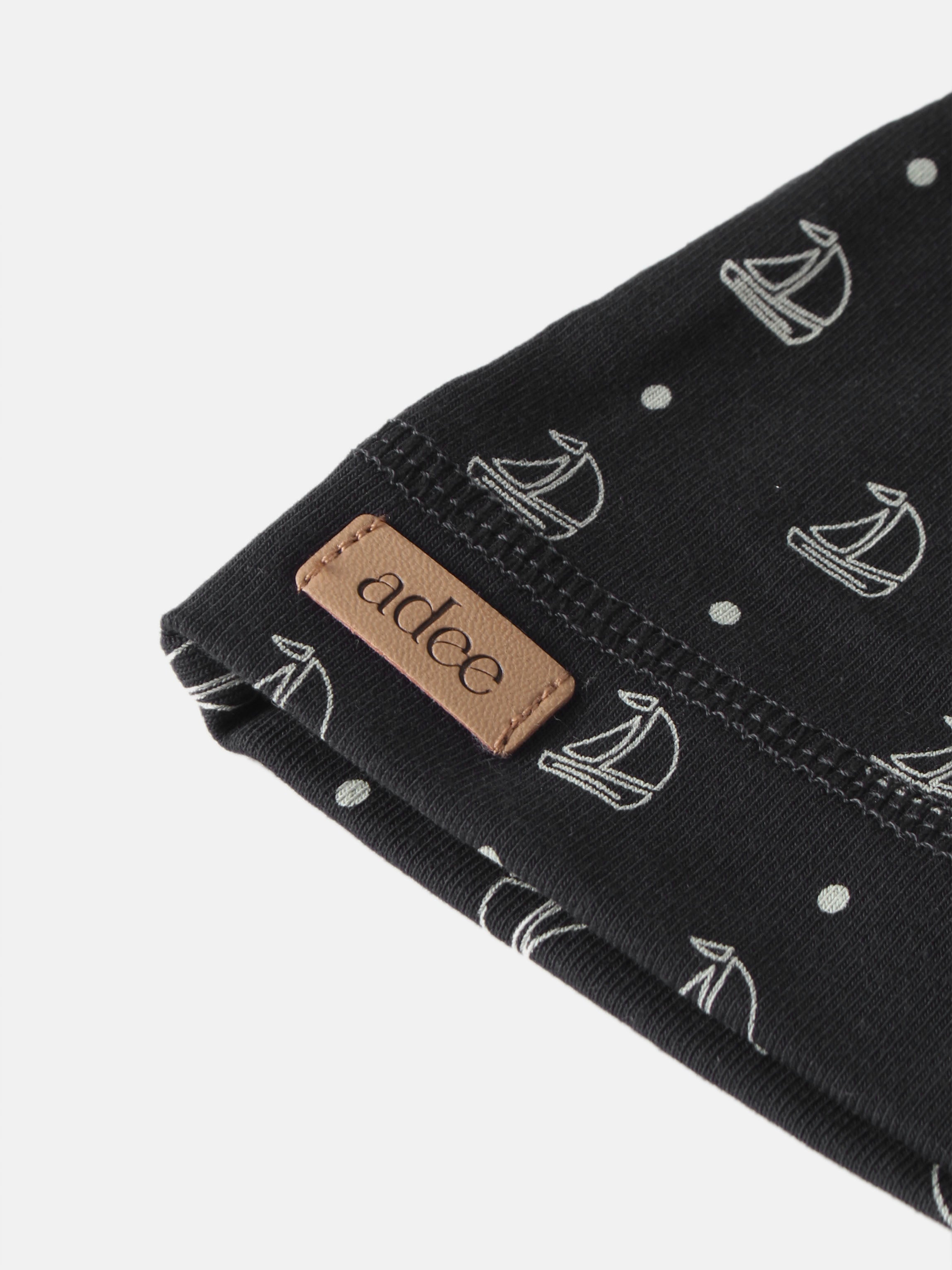 Harbor Dot Hat, Adee; navy boys hat with white anchor print and dotted accents, leather patch label