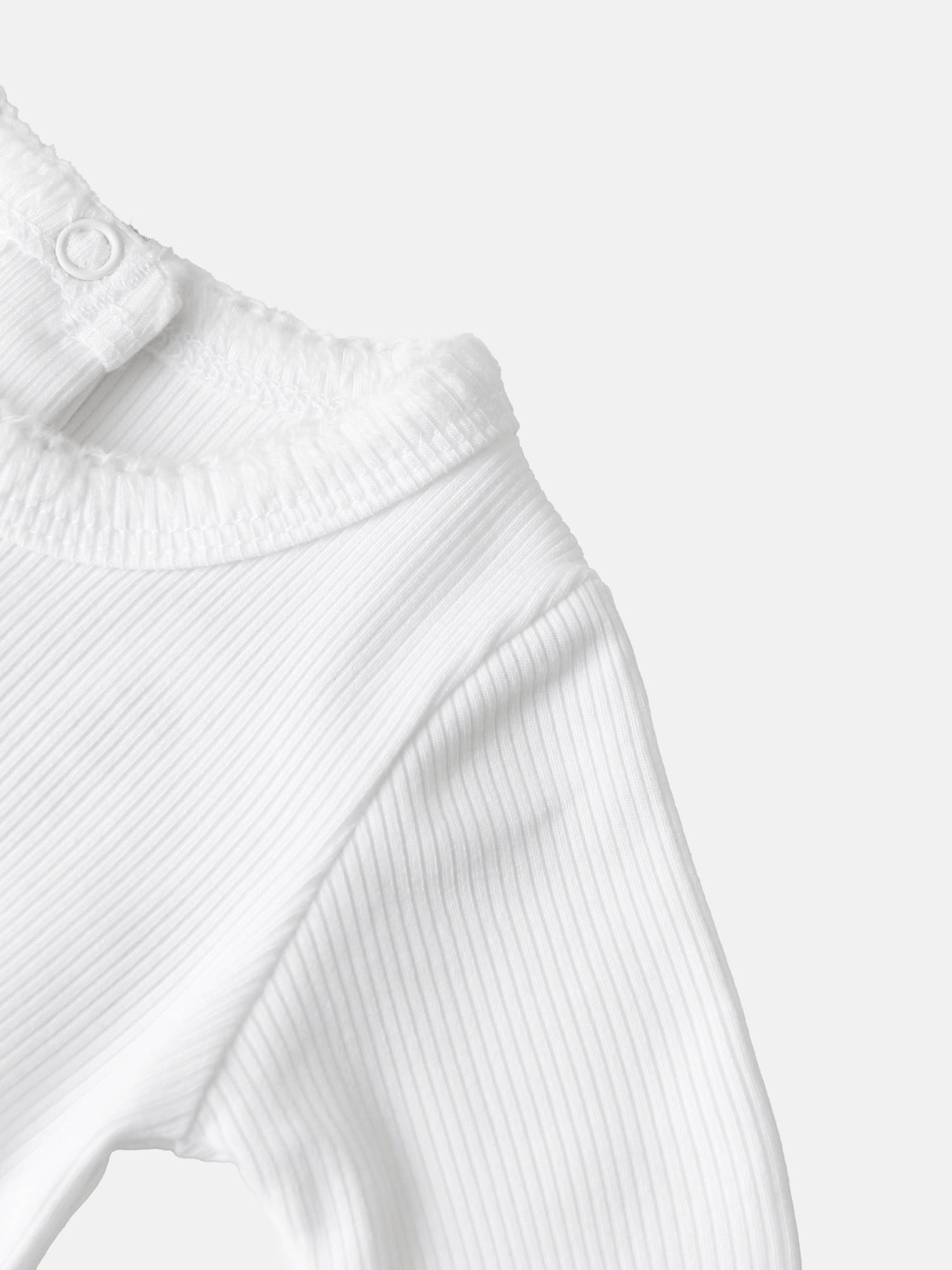 Legacy Stitch White Layette Set, white ribbed knit fabric close-up