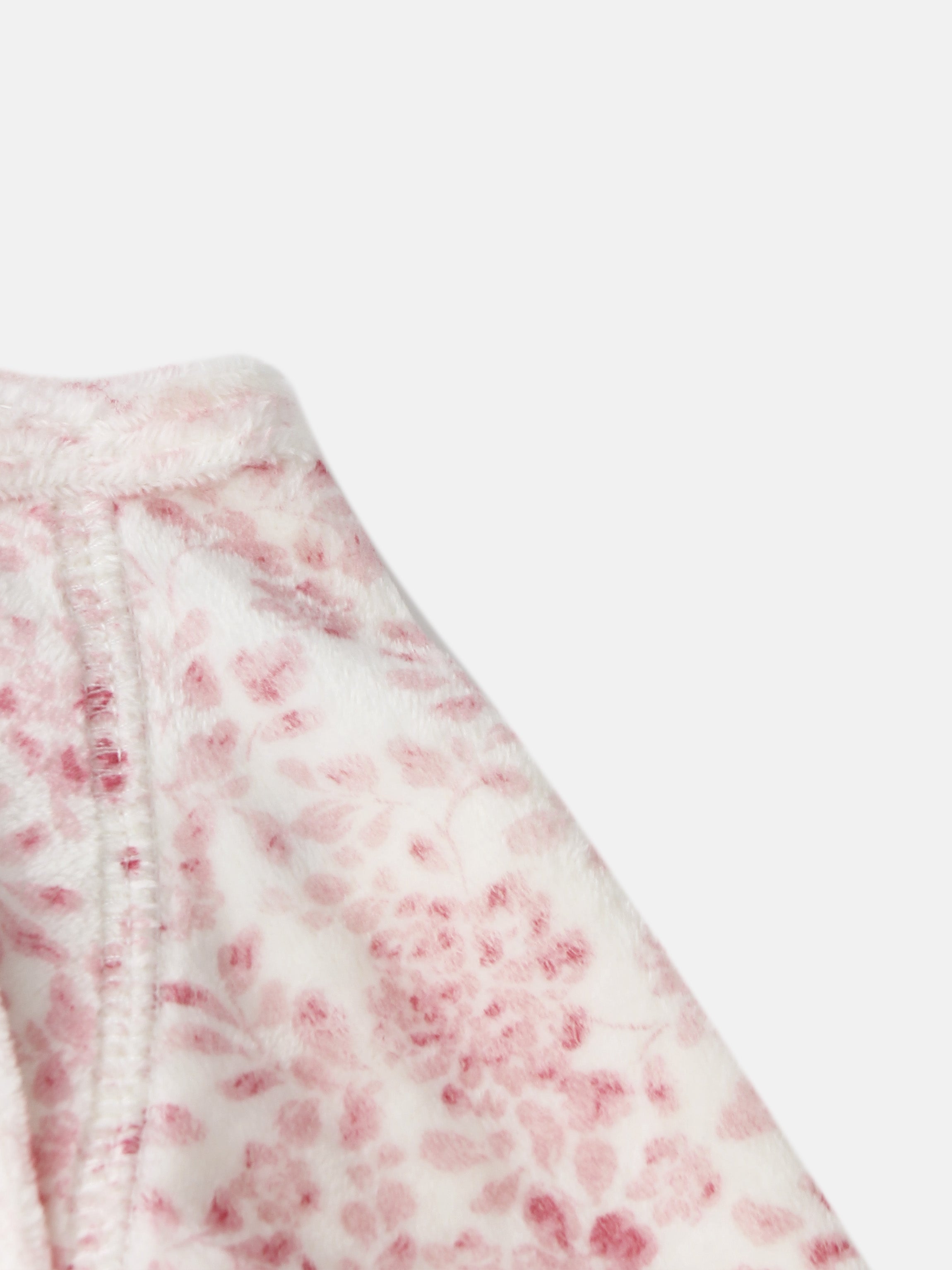 Two Tone Floral Stretchy girls stretchies fabric in pink floral print on white plush