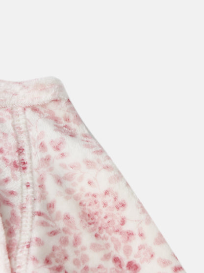 Two Tone Floral Stretchy girls stretchies fabric in pink floral print on white plush