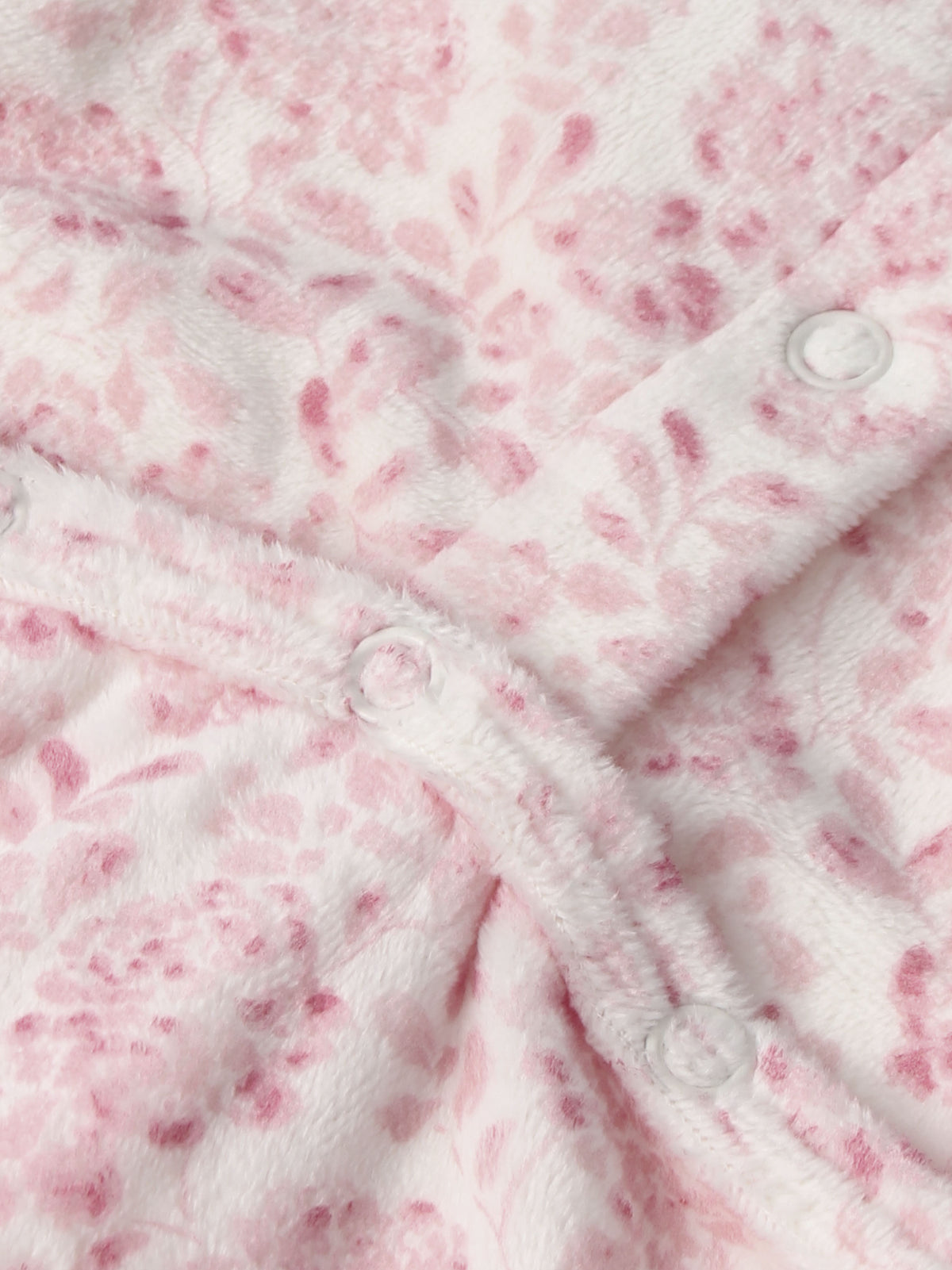 Two Tone Floral Stretchy girls plush fleece with pink floral pattern and white snap buttons