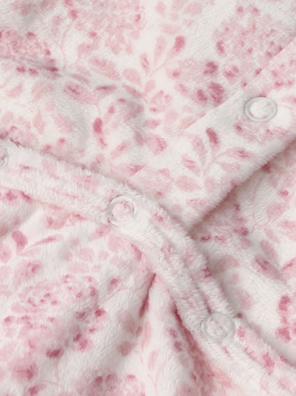 Two Tone Floral Stretchy girls plush fleece with pink floral pattern and white snap buttons