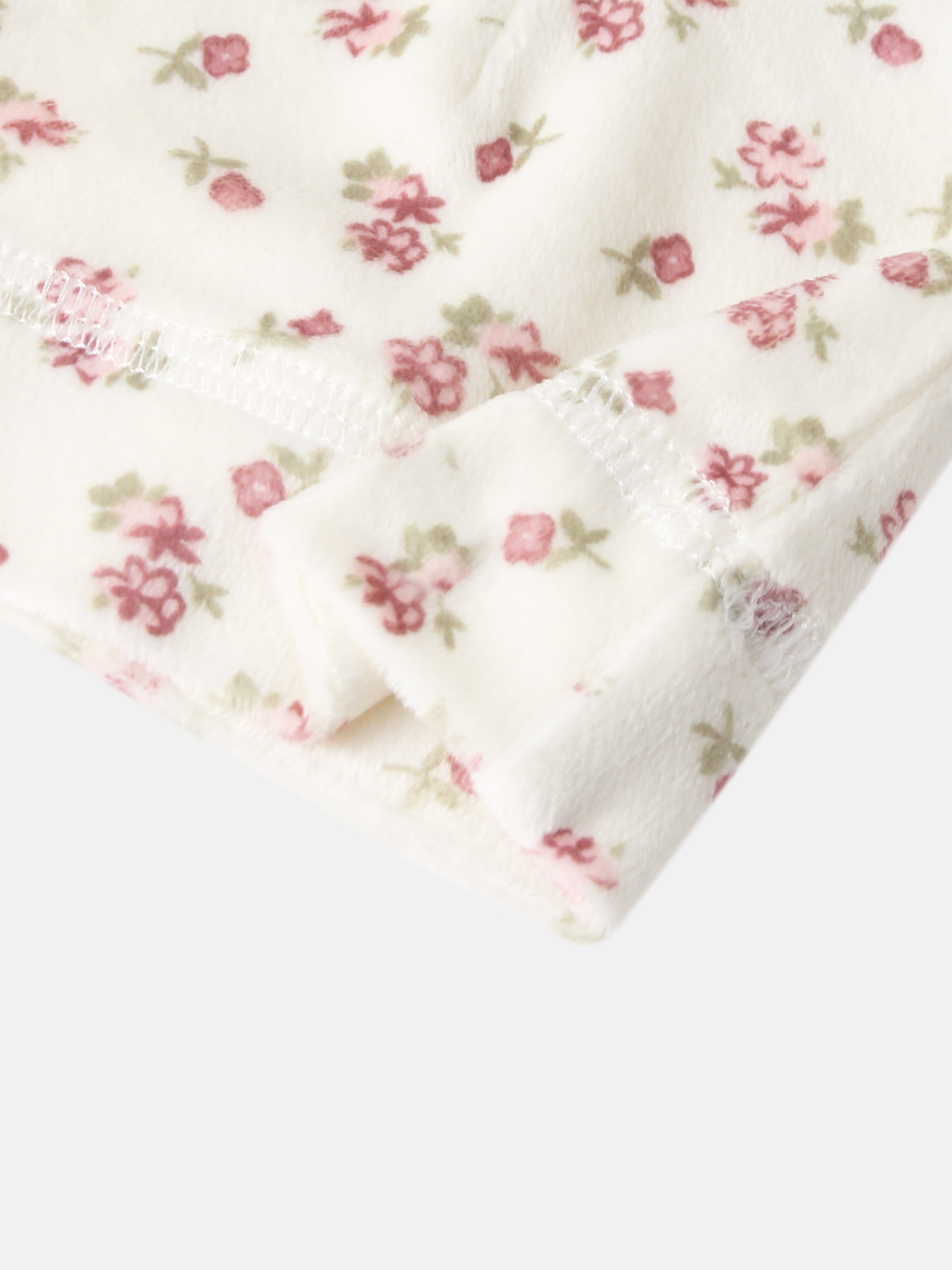 Adee Tiny Blossom Hat, girls hat in cream fleece with pink floral print.