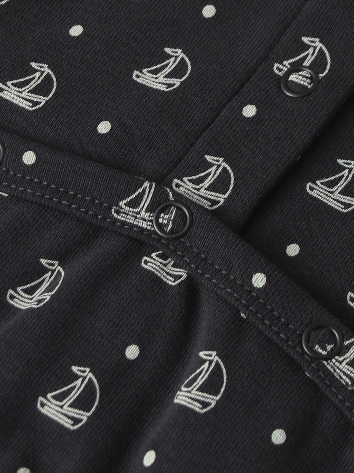 Harbor Dot Stretchy for boys by Adee, navy fabric with white sailboat and dot print