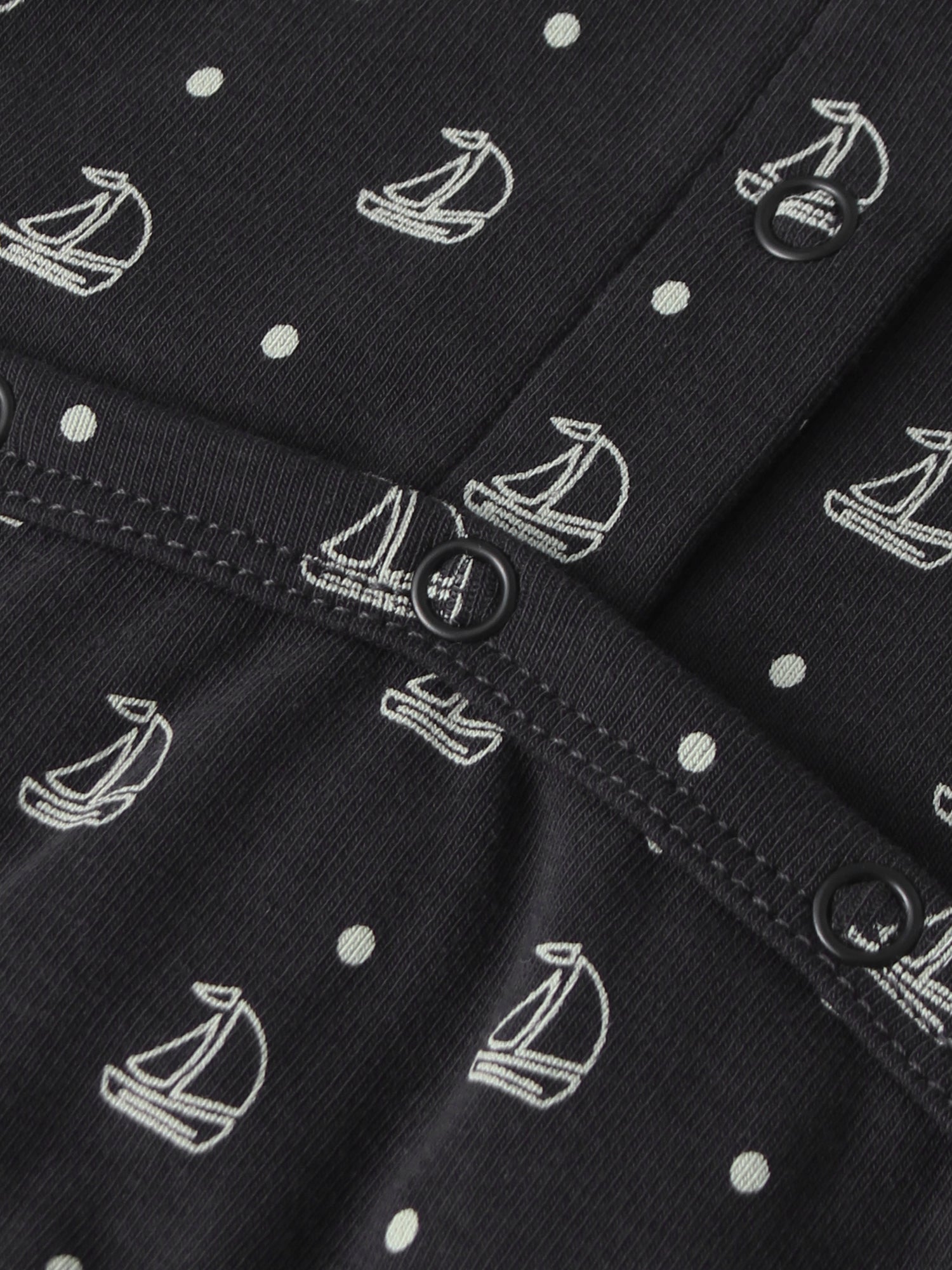 Harbor Dot Stretchy for boys by Adee, navy fabric with white sailboat and dot print