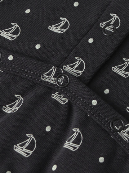 Harbor Dot Layette Set by Adee; navy fabric with white anchor and dot print for boys.