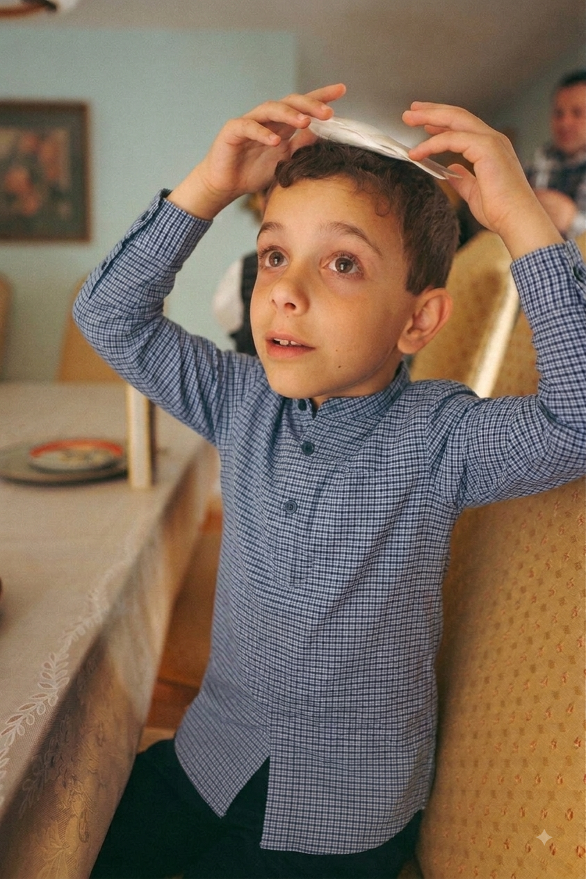 Plaid navy shirt for boys, long-sleeve dressy top