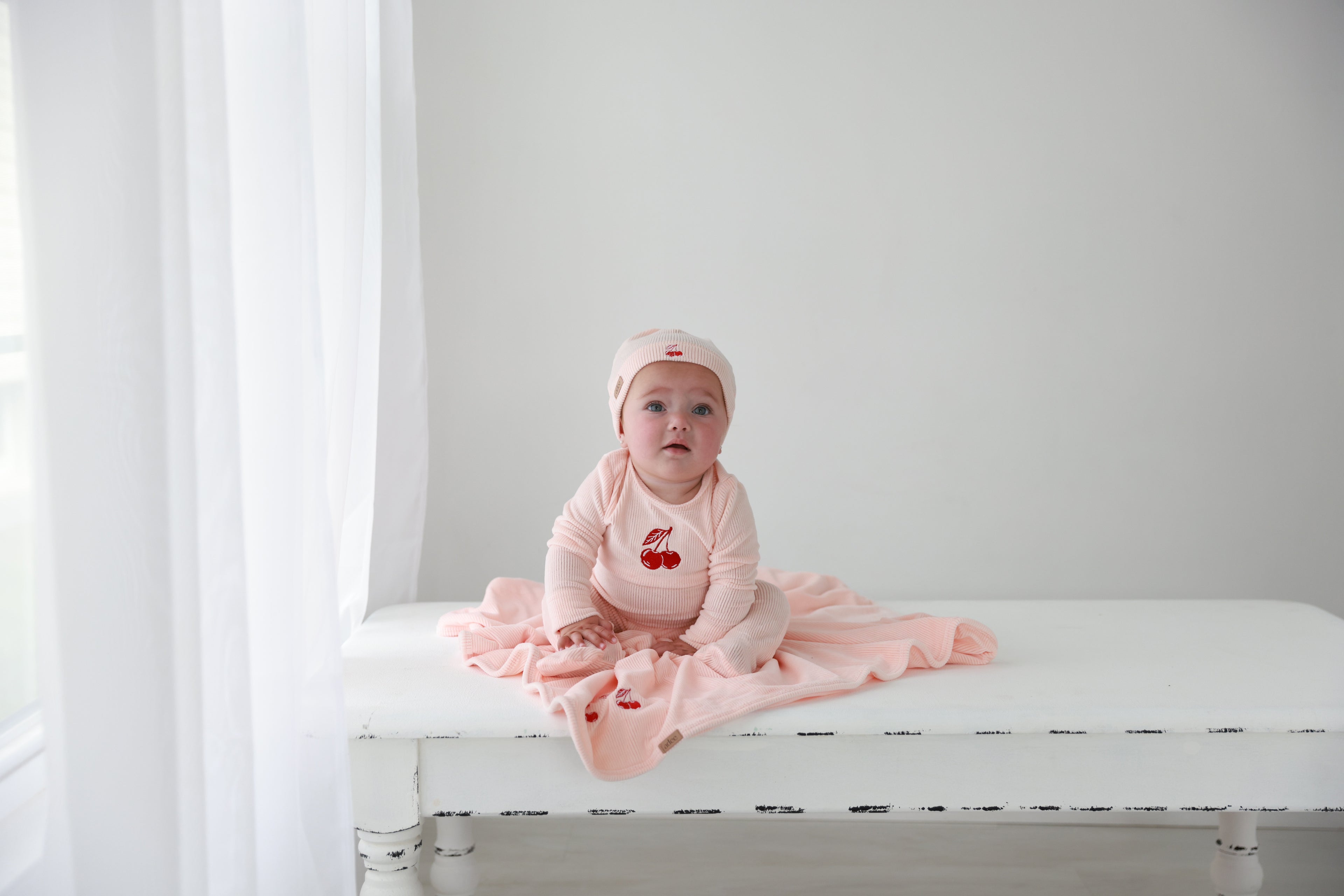 Embroidered Cherry Stretchy girls stretchies by Adee in pink