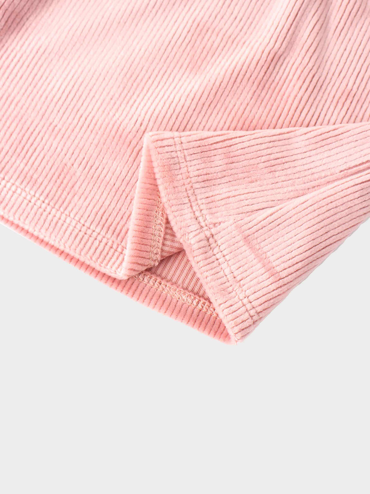 Ribbed velour pajama for girls in pink; close-up of cuff detail