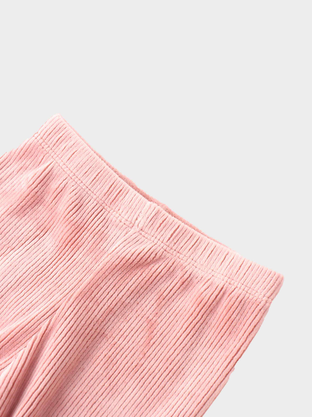 Ribbed velour pink girls pajama pants, Adee brand, close-up ribbed waistband texture