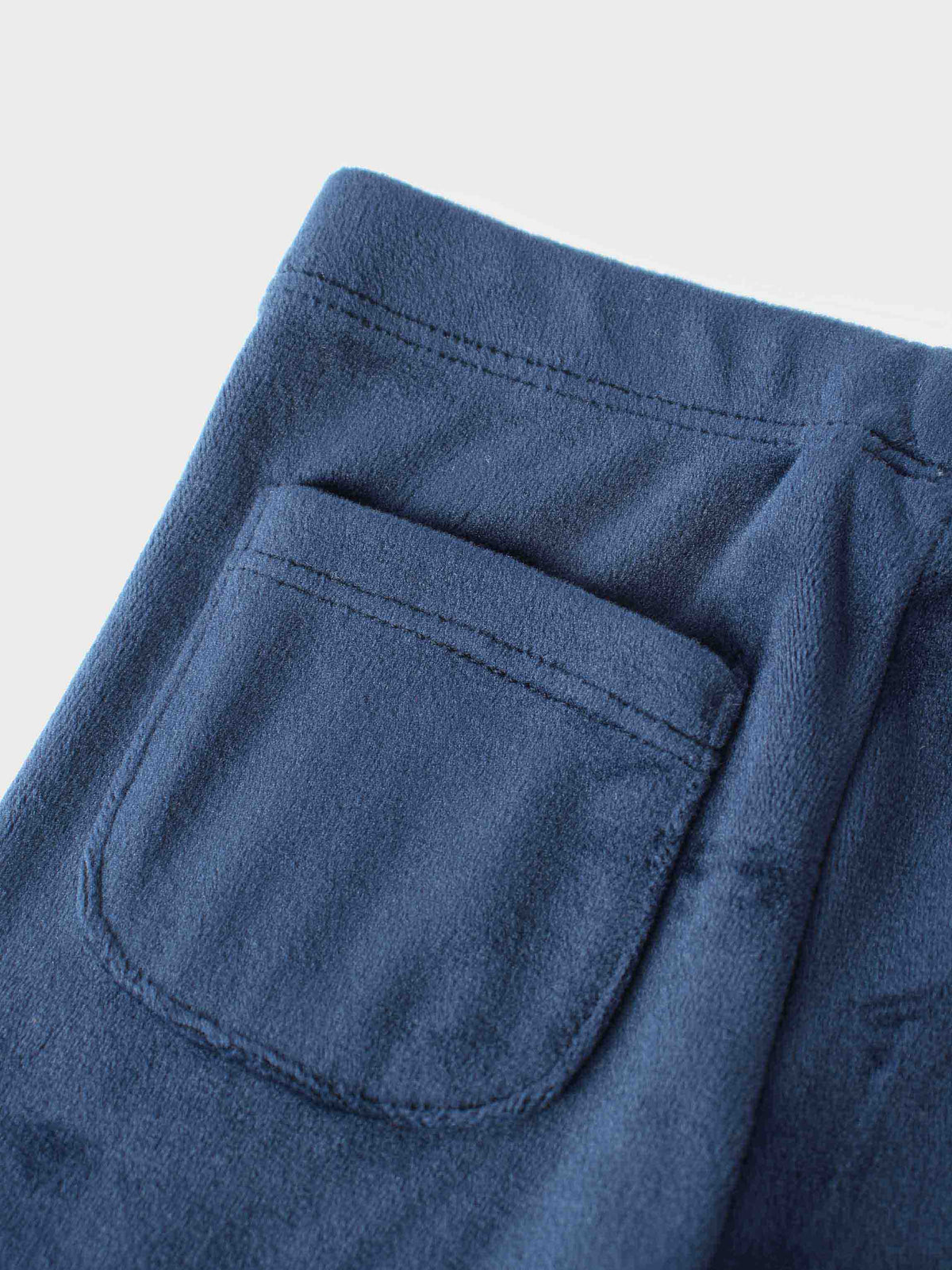 Velour Bomber Set, Navy, pocket detail on plush fabric.