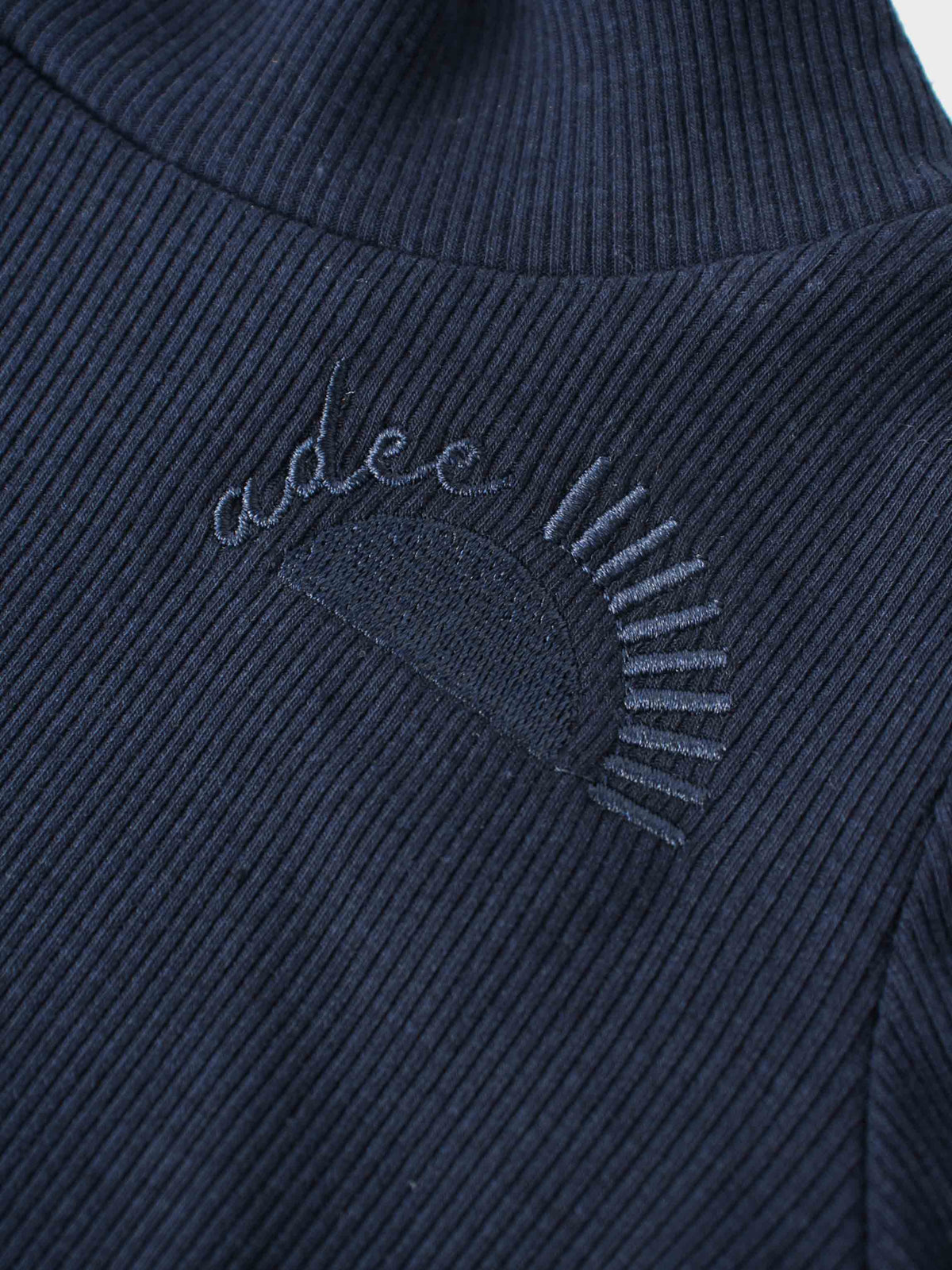 Ribbed legging set in navy for little girls by Adee; knit fabric with embroidered logo.