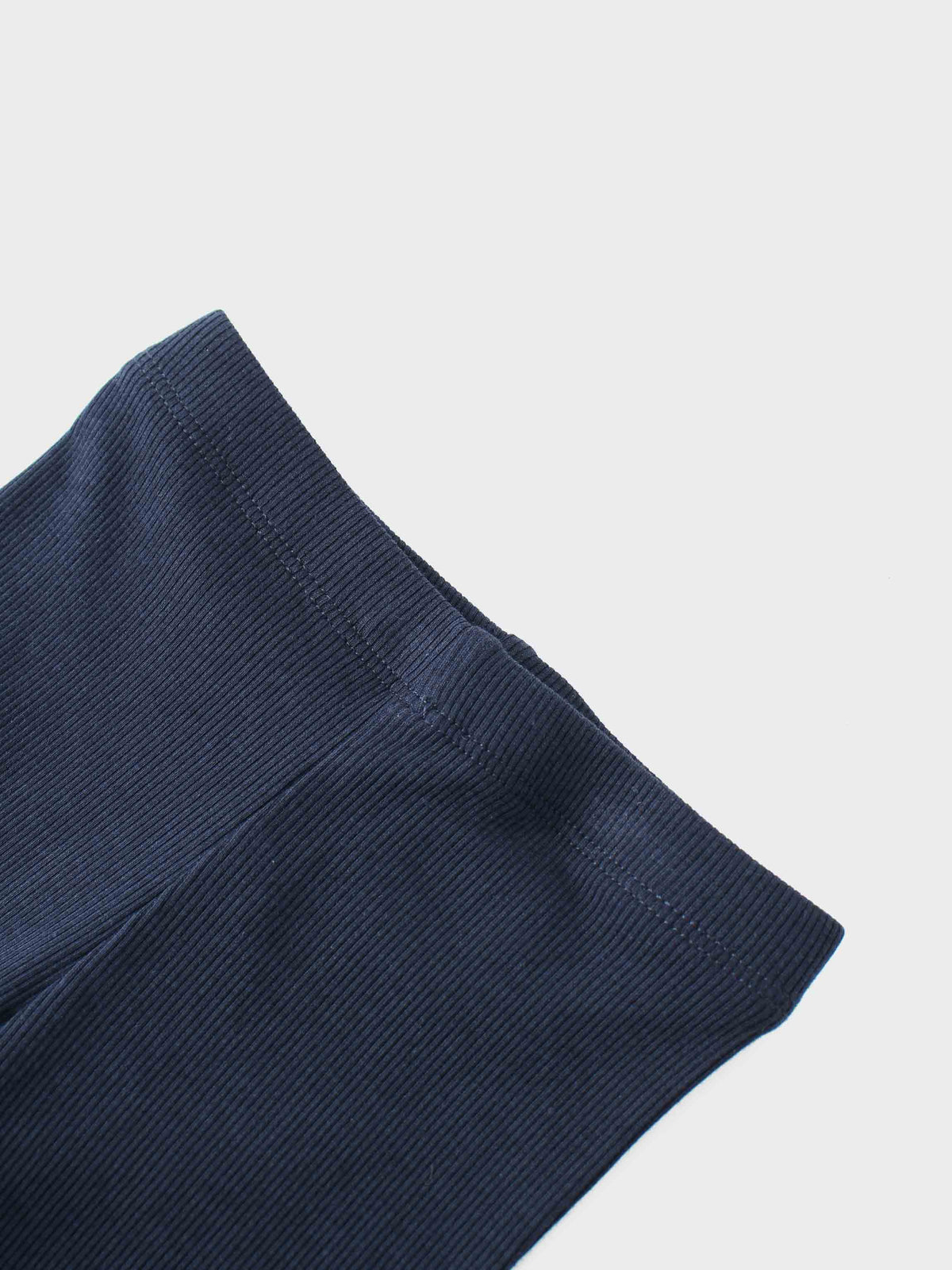 Ribbed Legging Set Puff Sleeves - Navy; close-up of navy ribbed knit fabric